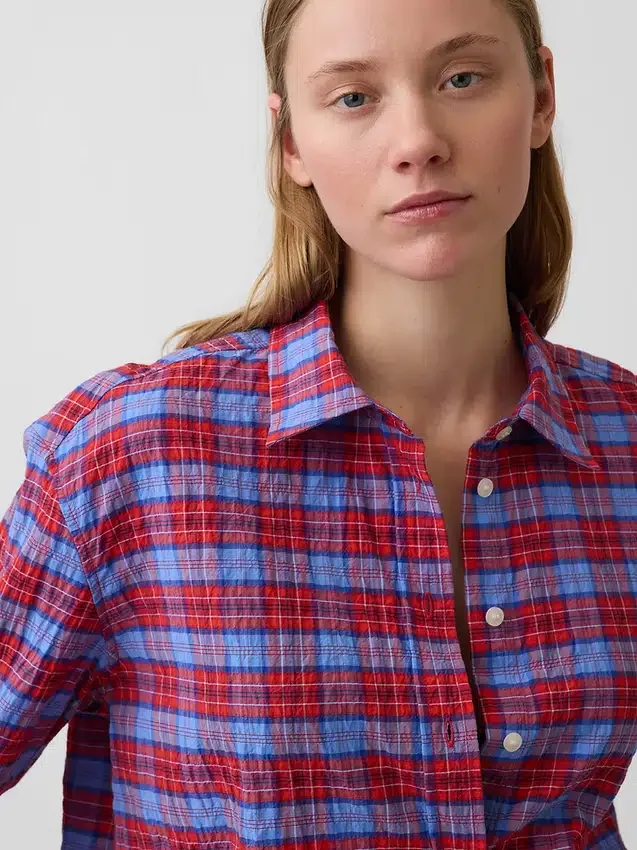 Chemise oversize à carreaux en seersucker