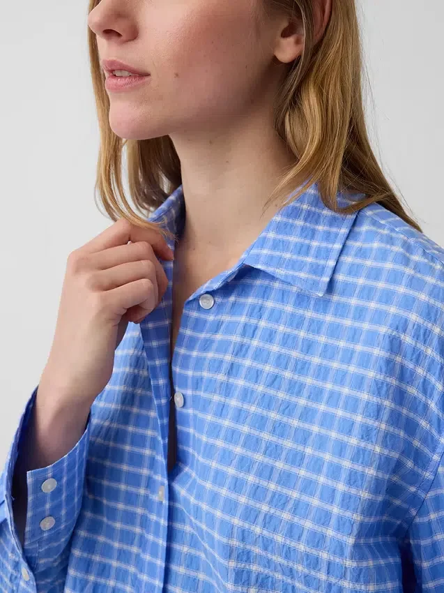 Chemise oversize à carreaux en seersucker