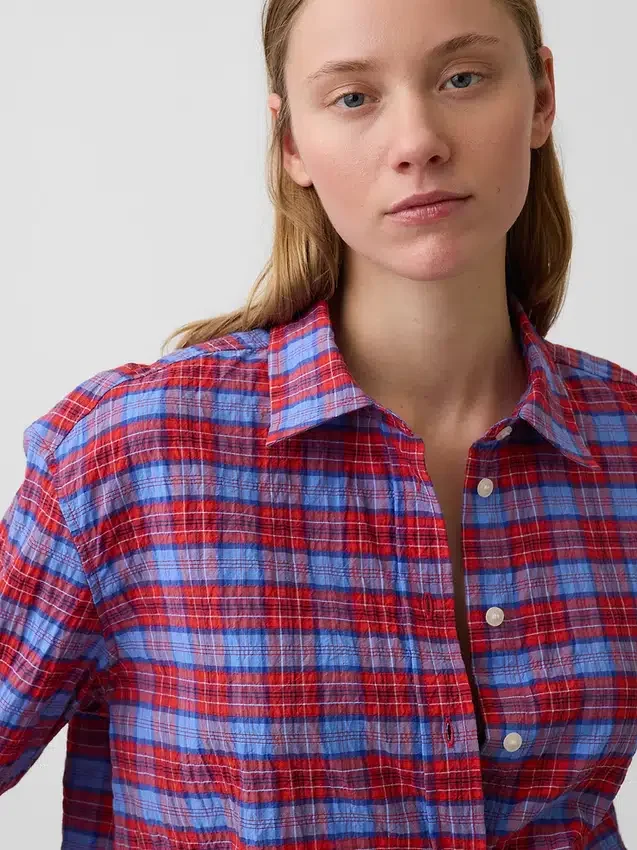 Chemise oversize à carreaux en seersucker