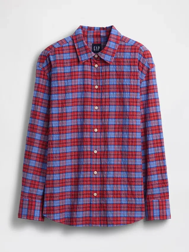 Chemise oversize à carreaux en seersucker