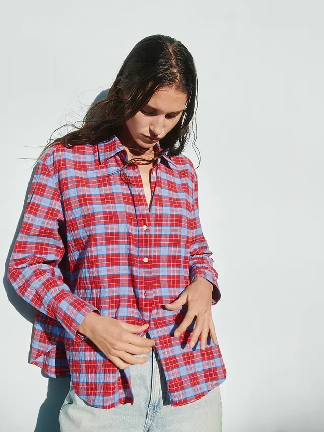 Chemise oversize à carreaux en seersucker