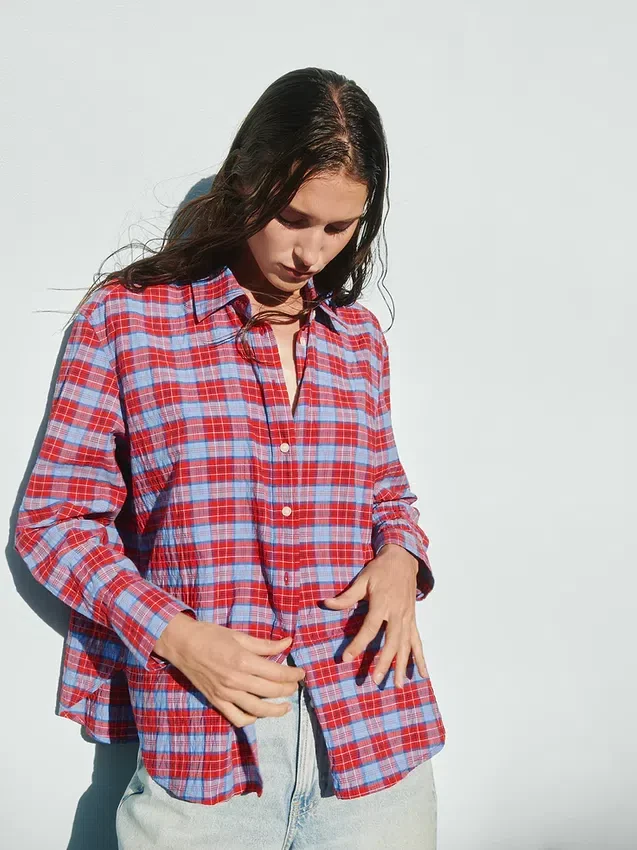 Chemise oversize à carreaux en seersucker