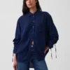 Chemise oversize en denim à manches froncées