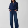 Chemise oversize en denim à manches froncées