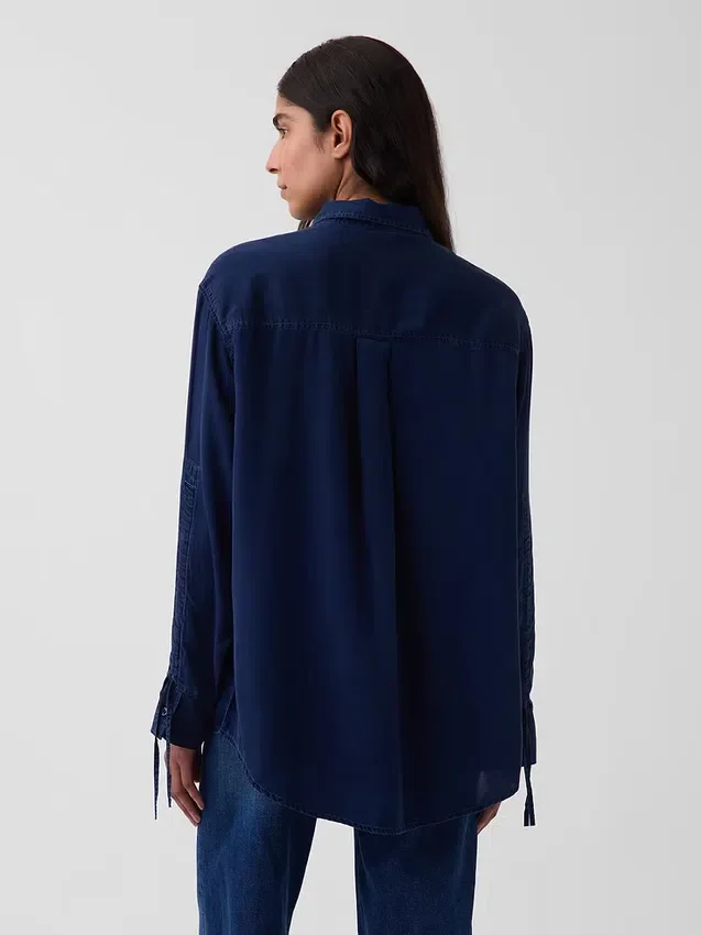 Chemise oversize en denim à manches froncées