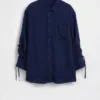 Chemise oversize en denim à manches froncées