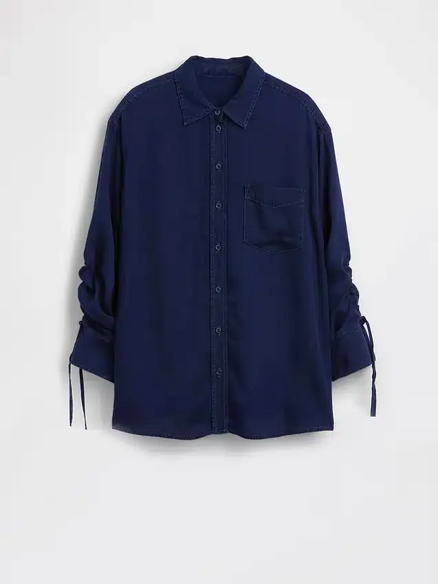 Chemise oversize en denim à manches froncées