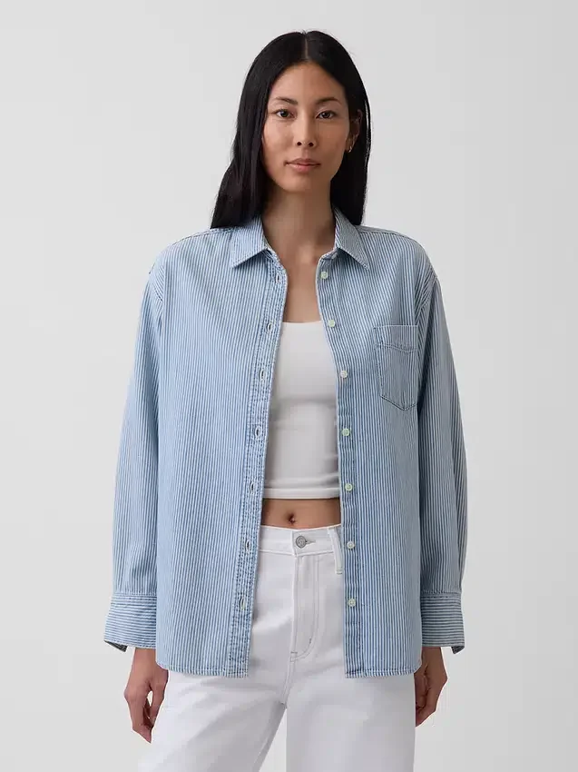 Chemise oversize en denim rayé