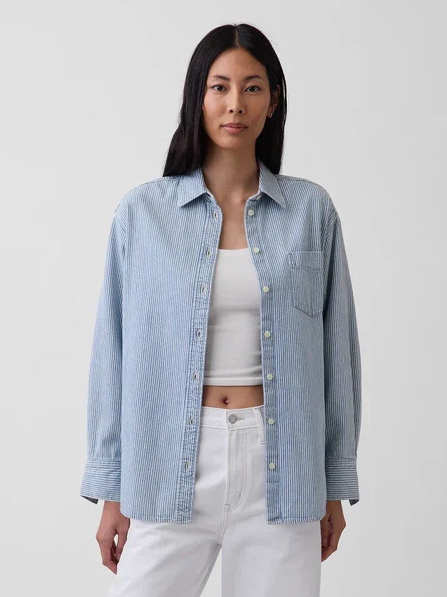 Chemise oversize en denim rayé