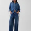 Chemise oversize en denim ultra-doux à manches froncées