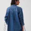 Chemise oversize en denim ultra-doux à manches froncées