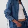 Chemise oversize en denim ultra-doux à manches froncées