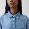 Chemise oversize en denim ultra-doux à manches froncées