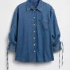 Chemise oversize en denim ultra-doux à manches froncées