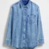 Chemise oversize en denim ultra-doux à manches froncées