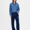 Chemise oversize en denim ultra-doux à ourlet droit et coupe courte