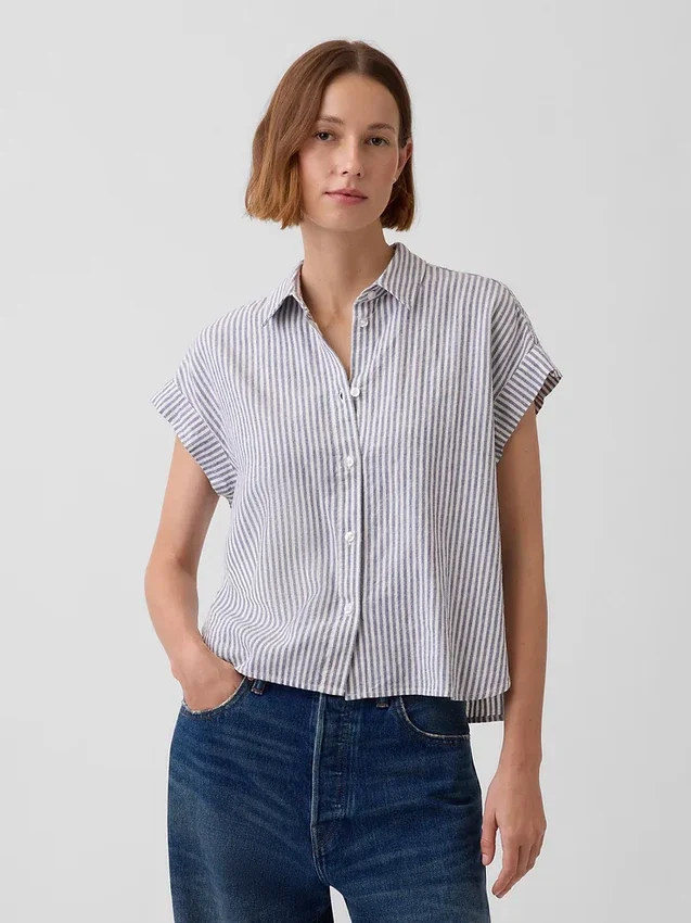 Chemise oversize en mélange de lin