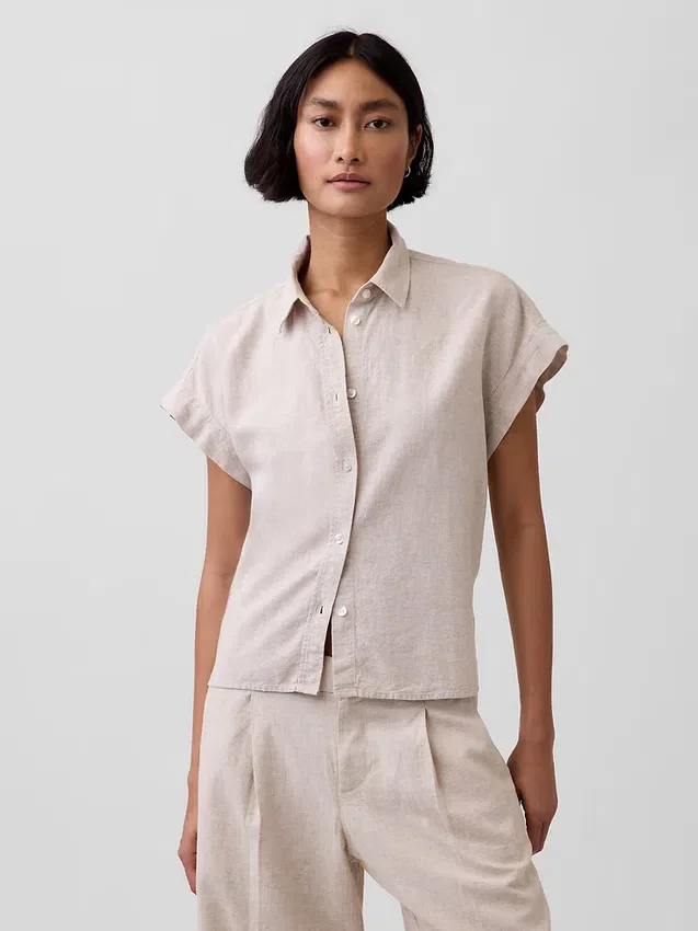 Chemise oversize en mélange de lin