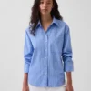 Chemise oversize en popeline de coton bio à manches froncées