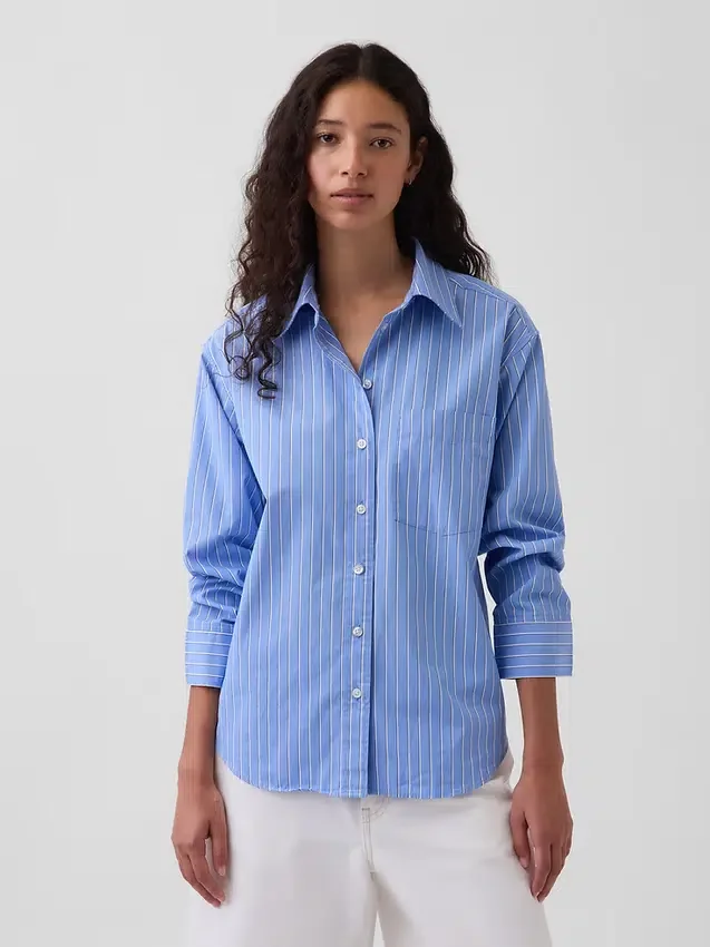 Chemise oversize en popeline de coton bio à manches froncées