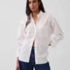 Chemise oversize en popeline de coton bio à manches froncées