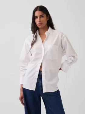 Chemise oversize en popeline de coton bio à manches froncées