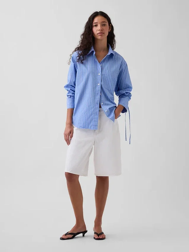 Chemise oversize en popeline de coton bio à manches froncées
