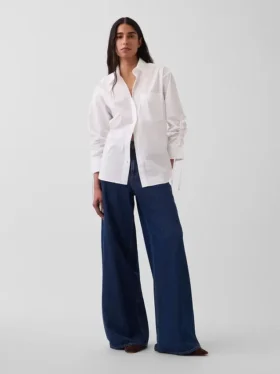 Chemise oversize en popeline de coton bio à manches froncées