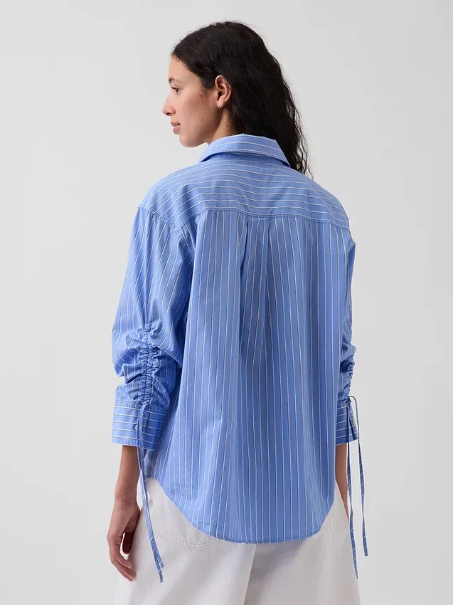 Chemise oversize en popeline de coton bio à manches froncées