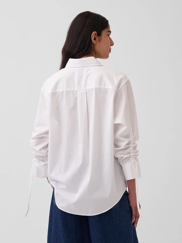 Chemise oversize en popeline de coton bio à manches froncées
