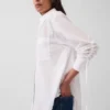 Chemise oversize en popeline de coton bio à manches froncées