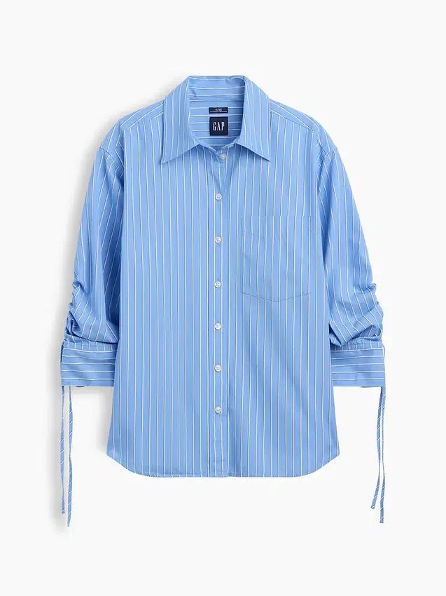 Chemise oversize en popeline de coton bio à manches froncées
