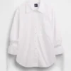Chemise oversize en popeline de coton bio à manches froncées