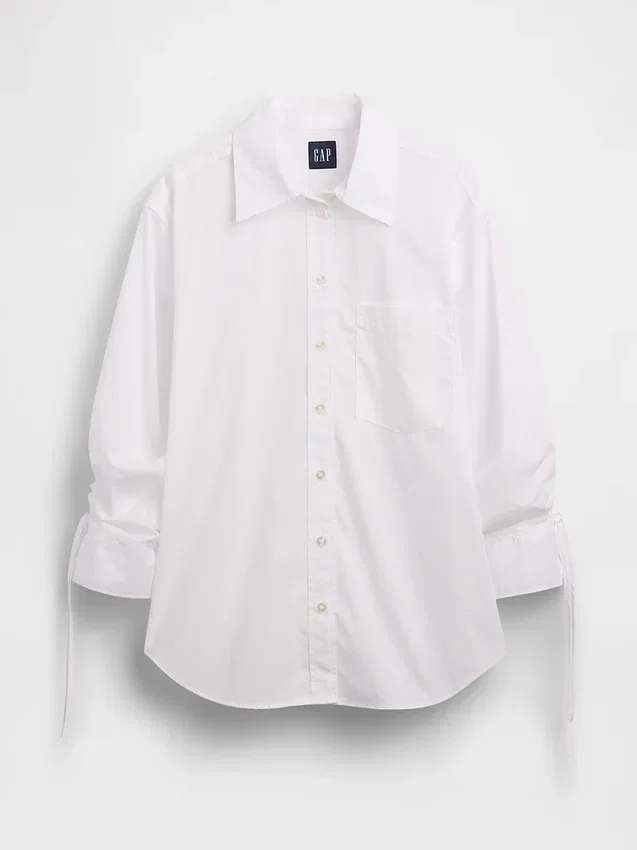 Chemise oversize en popeline de coton bio à manches froncées
