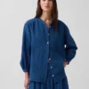 Chemise oversize sans col en denim de gaze de coton