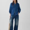 Chemise oversize sans col en denim de gaze de coton