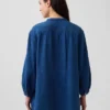 Chemise oversize sans col en denim de gaze de coton
