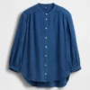 Chemise oversize sans col en denim de gaze de coton