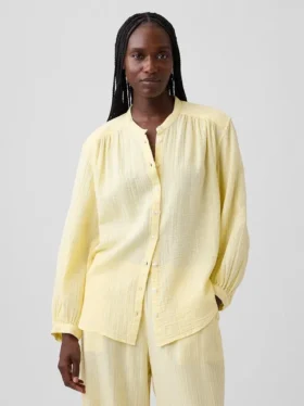 Chemise oversize sans col en gaze de coton