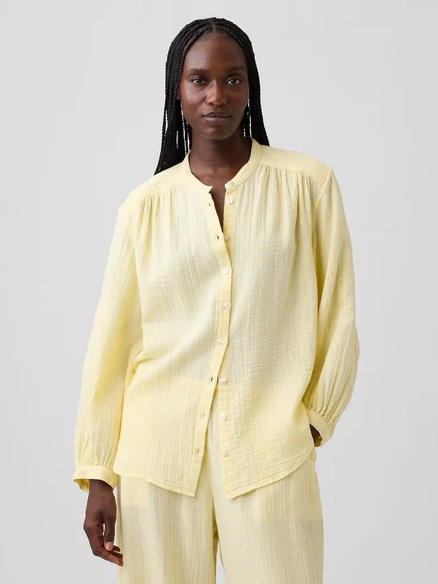 Chemise oversize sans col en gaze de coton
