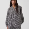 Chemise oversize sans col en gaze de coton