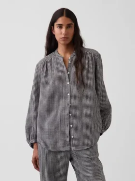Chemise oversize sans col en gaze de coton