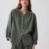 Chemise oversize sans col en gaze de coton