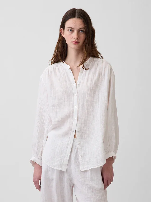 Chemise oversize sans col en gaze de coton