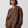 Chemise oversize sans col en gaze de coton