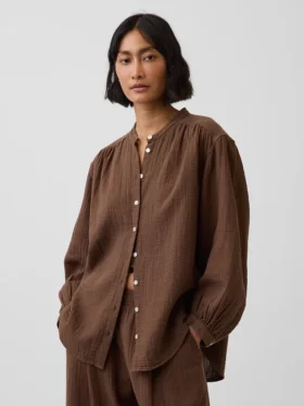 Chemise oversize sans col en gaze de coton