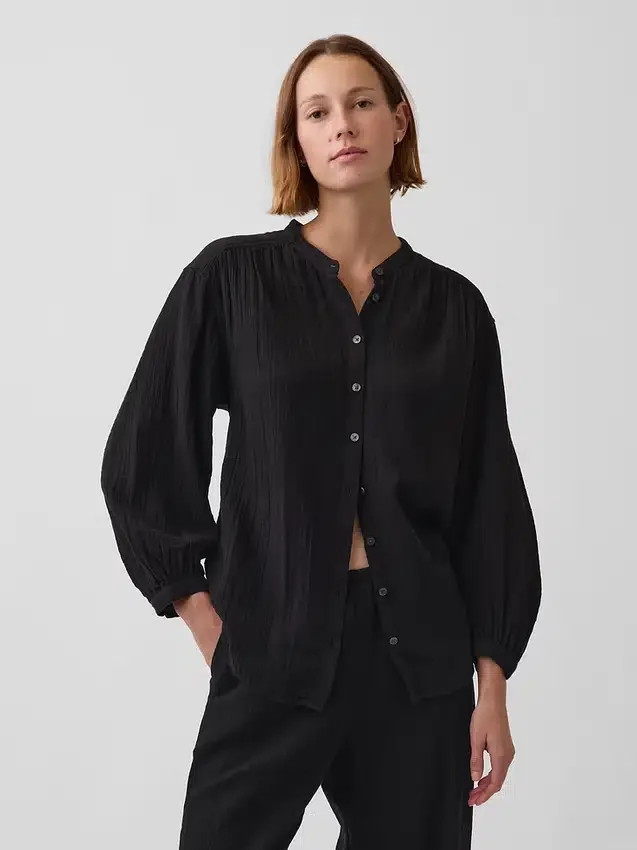 Chemise oversize sans col en gaze de coton