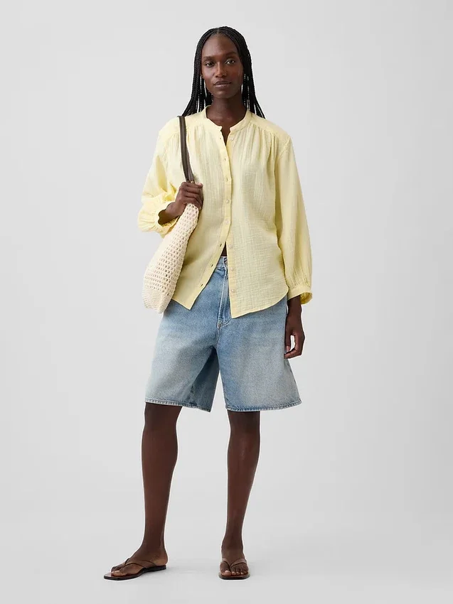 Chemise oversize sans col en gaze de coton