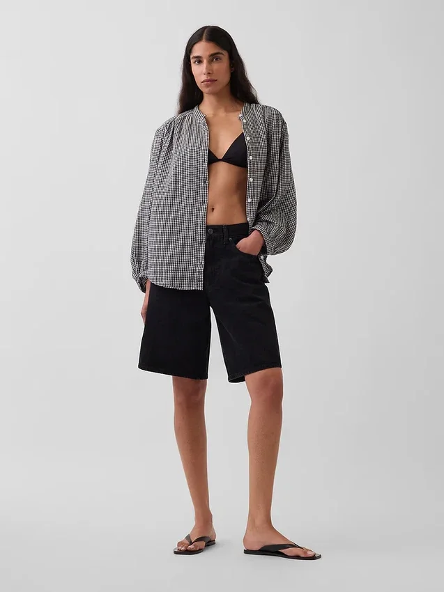 Chemise oversize sans col en gaze de coton