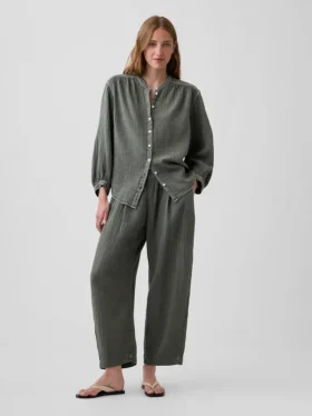 Chemise oversize sans col en gaze de coton